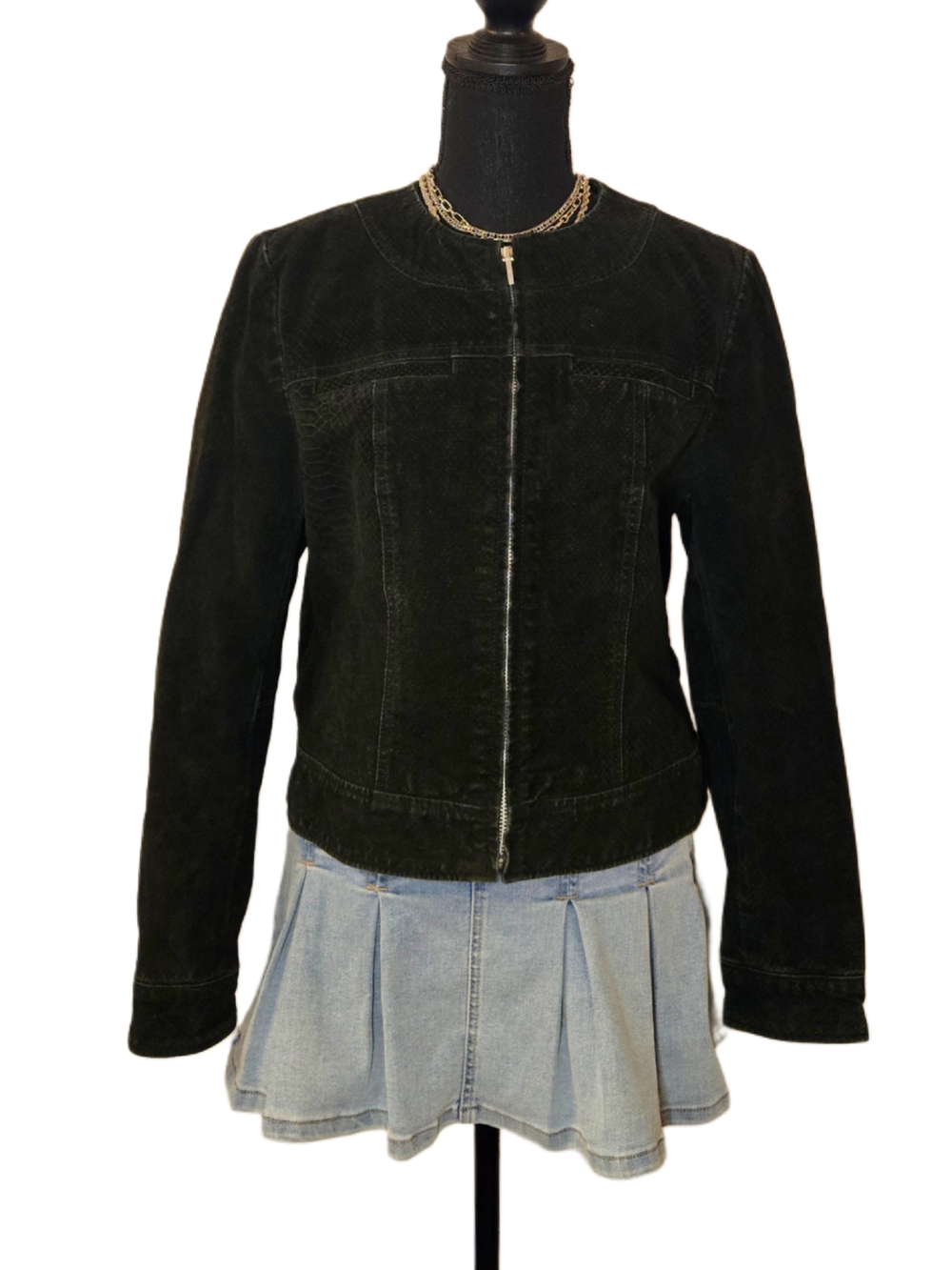 Y2k Black Suede Zip-Front Jacket !